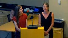 Two women at podium in Aurora Room that links to the July 22 2024 City Council Study Session