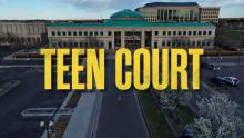 Teen Court logo over the Aurora courthouse