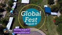Global Fest logo over drove video of event